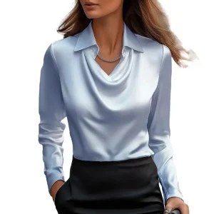 Satin Women Shirt Vintage Long Sleeve Blouse