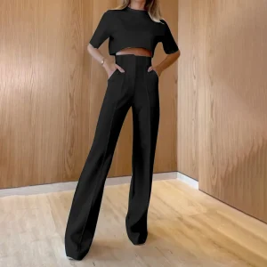 Elegant Pantsuit Women Trendy Lapel Slim Fit Work Wear Casual Pullover Two Piece Sets Formal Top Pants For Womens Long Trousers
