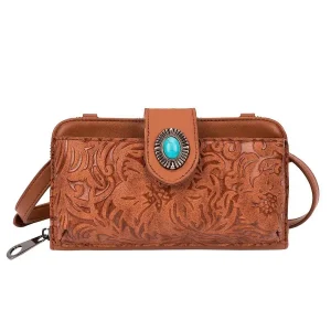 Crossbody Handbag Small Vintage, Ladies Wallet Western Adjustable Phone Purse Clutch Turquoise Concho Embossed